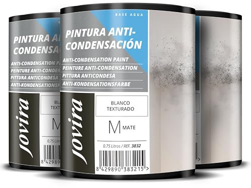 JOVIRA PINTURAS Pintura Anticondensación, Antihumedad antimoho exterior-interior. Eficaz para paredes de yeso, hormigón, cemento. (3x750 Mililitros)