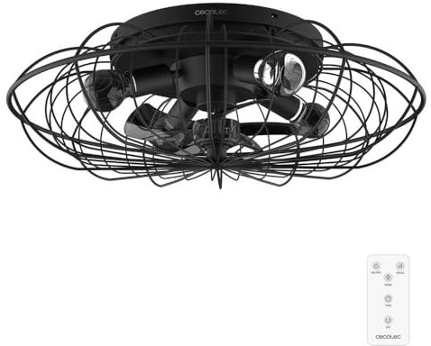 Cecotec Ventilador de Techo con Luz EnergySilence LampAero 650 Iron Design. 20W, Motor DC, Lámpara, 5 Aspas de 11, Control remoto, 3 Velocidades, 3 Tonos de luz, Temporizador, Modo winter/summer