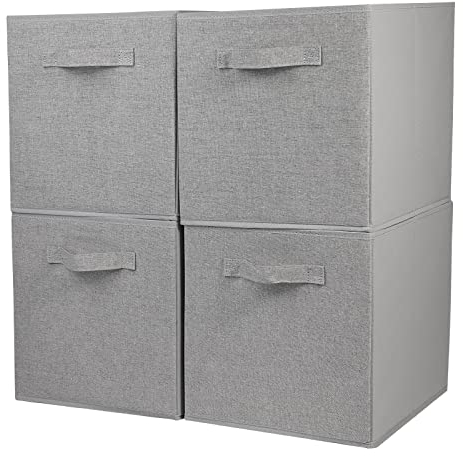JAKAGO Foldable Storage Cubes 4 Pack,Superior Fabric Storage Boxes 30 x 30 x 30 cm,Cloth Drawer Organizer for Cube Shelves and Toys Clothes Magazines Books Storage(Grey)