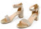 JOY IN LOVE Women's Chunky Low Heels Ankle Strap Open Toe Block Heel Sandals, Gold Glitter, 4 UK