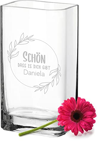 Leonardo Blumenvase aus Glas mit personalisierter Gravur - Vase mit Name - DIY Tischdekoration - Glasvase als Muttertagsgeschenk - Geschenkideen für Frauen zum Geburtstag - gravierte Glasvase