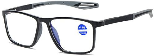 Lanomi Mode Kurzsichtige Blaulichtfilter Brille Rechteckig TR90 Rahmen Flexibel Leichte UV400 Schutz Outdoor Myopia Brillen für Damen Herren Schwarz Rahmen Grau Arm -1.0