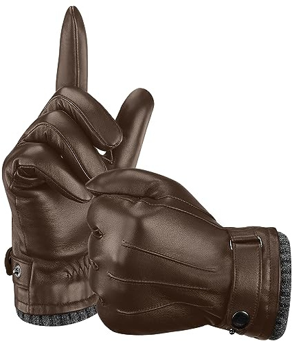 Aegend Leather Gloves for Men, Soft Warm Lining Full Hand Touchscreen Winter Gift Thermal
