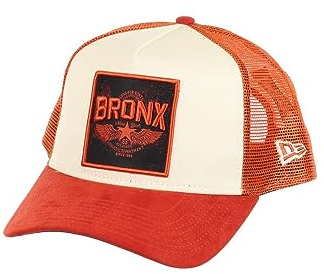 New Era Bronx Patch White Orange A-Frame Adjustable Trucker Cap - One-Size