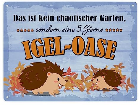 Igel Metallschild XXL in 28x38 cm mit Spruch - Garten ist eine 5 Sterne Igel-Oase als lustige Dekoration im Garten für Tierliebhaber und Igelfreunde Paradies Tierwohl Blechschild