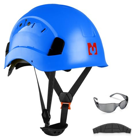 Mustbau Sicherheitshelm, EN397 Schutzhelme mit Antibeschlag-Brille, 53 bis 63 cm Verstellbarer Kopfumfang, strapazierfähiges ABS-Material Für Männer Frauen - Marineblau