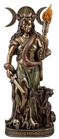 DRW Figur Hekate, Göttin der Magie der Nacht, Göttin der Hexen und Zauberer, Bronze-Finish, Kunstharz, handbemalt, 16 x 11 x 40 cm
