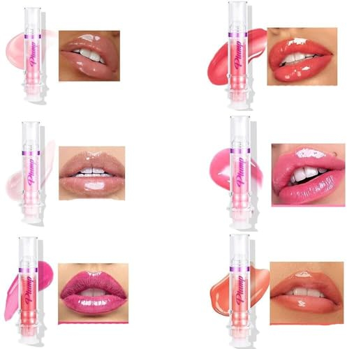 6 Farben Beauty Creations Lip Plumper, Lip Plumping Booster Gloss, aufpolsterndes Lippenöl mit Chili-Extrakt, langanhaltende, feuchtigkeitsspendende, Schimmernde Lippe