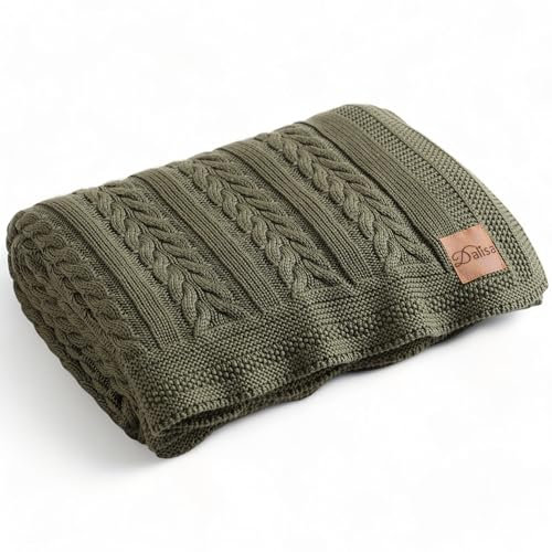 Dalisa 100% Austrian Eucalyptus Lyocell Tencel™ Premium Boho Vintage Knit Throw Blanket - Kuschelig, klobig & gemütlich gestrickt für Kuschel-Lounging Mathilda (Paprika Grün, 150 x 200 cm)