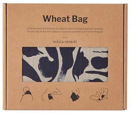 Wheat Bag in Navy Printed Linen Used for Natural Pain Relief. Hot and Cold Pack. Unscented, Oven and Microwave Safe