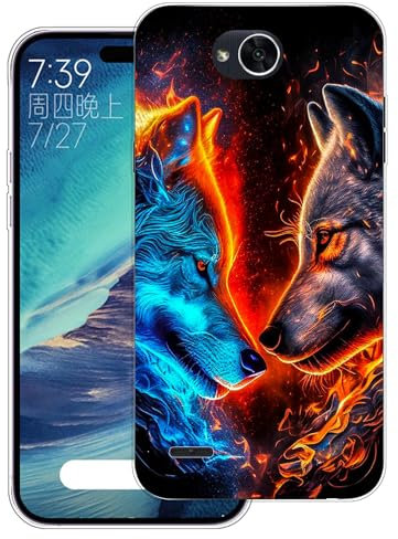 WUACYEAMING Carcasa para Móvil Compatible con LG X Power 2 Ultrafina Delgado Cover Transparente TPU Silicona Antigolpes Anti-arañazos Bumper Caso para Case-(Dos Lobos)