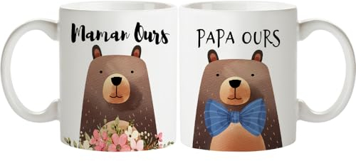 Fatbaby Papa Ours Mama Ours Tasse à café pour couples,Cadeaux pour les futurs papa et maman,Cadeaux pour le jour du souvenir en famille