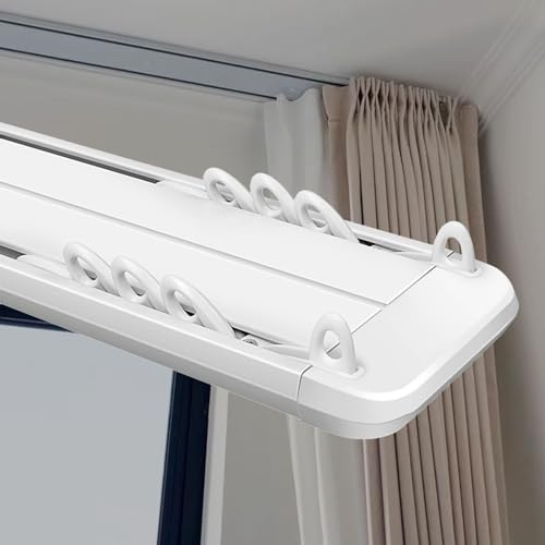 Gardinenschiene Stange 2 5 10 15 18 M Fenstervorhangschiene 4'' breit, weiß, verstecktes Decken-Vorhangstangensystem/Doppelschienen-Raumteiler-Trennelemente mit Verbindungsstück für Aufhängen von Vorh