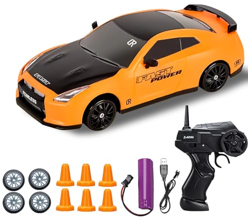 DYOUen RC Drift Car, 1:24 Rennen mit 4WD Ferngesteuertes Auto 2.4Ghz Spielzeugauto Rennauto mit Arbeitsscheinwerfern Austauschbare Reifen Wiederaufladbare Batterie (gelb)