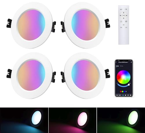 Arotelicht Bluetooth 4er 5W LED Einbaustrahler Einbauleuchten 230V, RGB LED Deckenspot Dimmbar LED Spots Einbauleuchten Mit Fernbedienung,APP Steuerung,LED Einbauspot für Küche Wohnzimmer Schlafzimmer