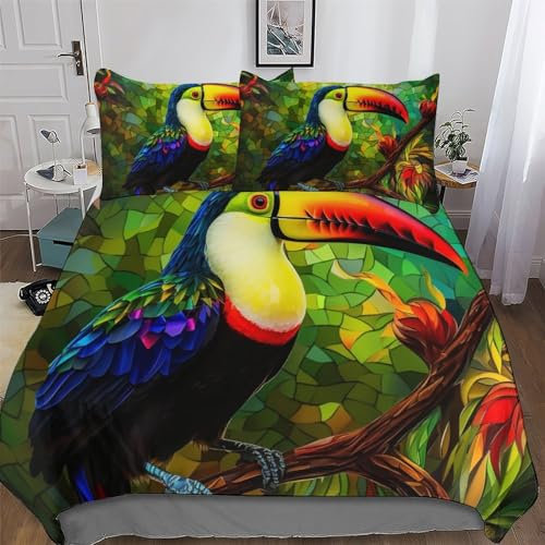 PAZZK Tukane Bettwäsche Premium Atmungsaktive Angenehme Bettbezüge, Mit Reißverschluss Bettdeckenbezug, 2teilig Bettbezug + Kissenbezug Single (135x200cm)