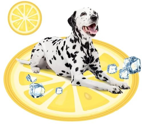 Kühlende Hundeunterlage, Gel-selbstkühlende Unterlage, Sommer-Isomatte für Katzen und Hunde, geeignet für Katzen, Welpen und Kaninchenkäfige, Zwinger, Autos, Häuser, Reisen, 60 cm (Kiwi) (Gelb)