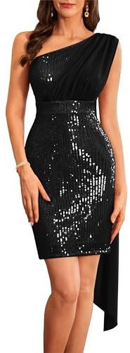 GRACE KARIN Damen Abendkleid Mit Pailletten Cocktailkleid Kleid Mit Chiffon-Flatterbesatz Schwarz Größe 48