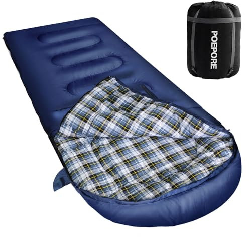 POEPORE Schlafsack Outdoor für Erwachsene 3-4 Jahreszeiten Flanell Schlafsäcke Deckenschlafsack Warmer mit Reißverschluss für Arme und Füße beim Camping Wandern Angeln 230x90CM Blau