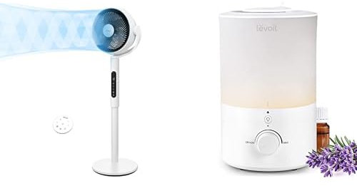 Levoit 3L Humidifiers, 20dB Quiet Pedestal Fan for Bedroom - Pair Use for evenly spreading moisture
