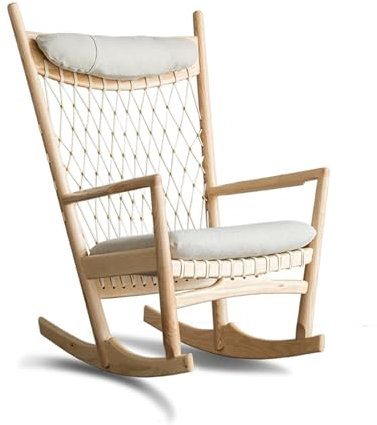 WHITEUQ Schaukelstuhl aus Holz – Chaiselongue und Einzelsofa – Rattanstuhl – Freizeitstuhl für das Wohnzimmer (Originalholzfarbe)