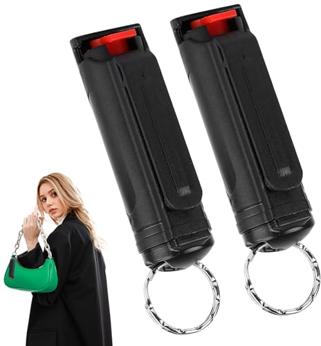 2 Stück Pfefferspray-Schlüsselanhänger, 20 ML Push-Typ Selbstverteidigung Pepper Spray mit Schlüsselring, Einfach Zu Bedienen, Pfefferspray für Frauen, Männlich (Schwarz)