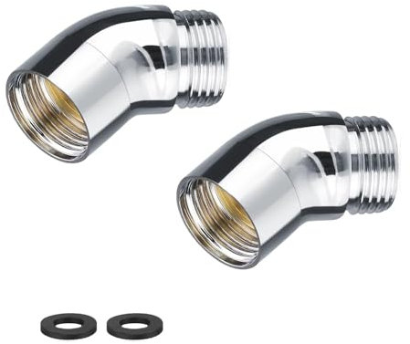 0XBIT Adaptateur Coudé de Douche, 2 Pièces Coude Inclinaison Adaptateur, 135°Adaptateur d'Angle de Douche, avec Anneau En Caoutchouc, Adapté aux Pommes de Douche, Robinets d'évier