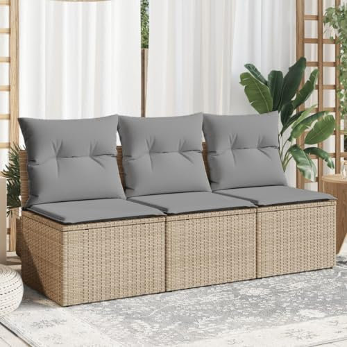 Buzaza Gartensofa mit Kissen 3-Sitzer GartenmöBel Terrassensofa Outdoor Sofa Balkon Outdoor Couch Loungesofa Outdoor Beige Poly Rattan - 366104