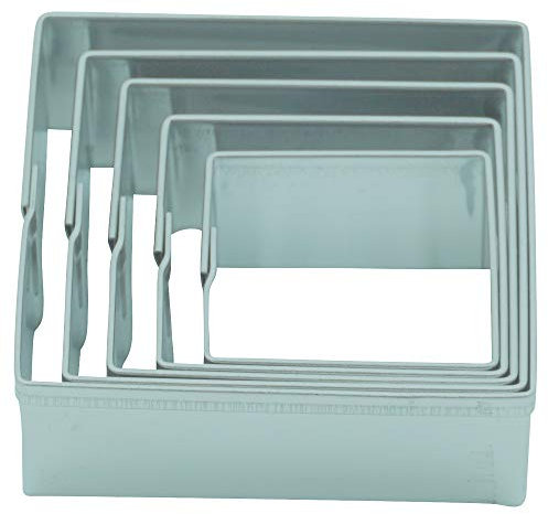 BekkiB - 5er-Set Ausstecher Quadrat- 5 Größen - Spülmaschinengeeignete Ausstechformen aus Edelstahl - Zum Backen für Plätzchen & Linzer Augen - 8136