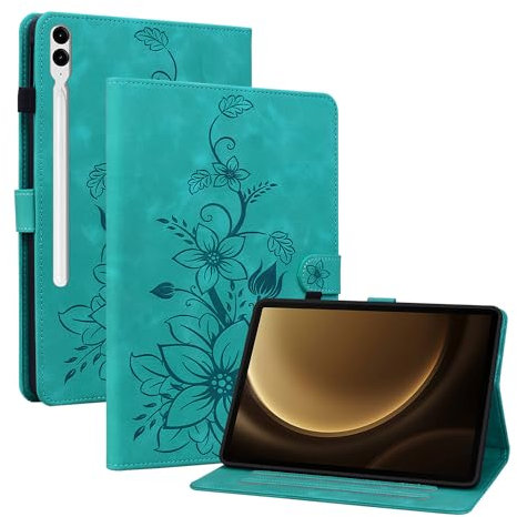 Rosbtib Funda para Samsung Galaxy Tab S10 Plus/ S9 Plus/ S9 FE Plus 12,4 Pulgadas, Funda Protectora de Visualización Multiángulo con [Ranura para Tarjetas] [Cierre Magnético], Lirios Verde