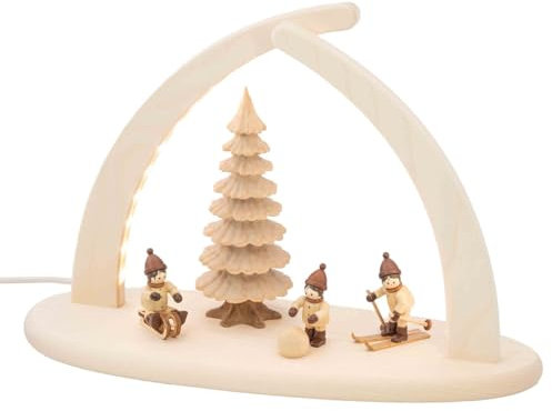 Seiffener Volkskunst | Fensterbeleuchtung Weihnachtsbeleuchtung | LED Spitzbogen Weihnachtsbogen Schwibbogen Lichterbogen | Weihnachtsdeko aus dem Erzgebirge | 29x21 cm | Winterkinder