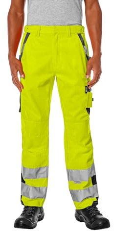 pka Lange Herren Warnschutz-Arbeitshose EN ISO 20471 – Kl. 2 in Gelb/Orange Größe 64