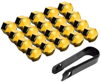 KJUHYHBhHHg 20 Stück Auto Radmutterkappen für Audi A7 A8 S4 S5 S6 C5 C6 B6, Sechskant Radschrauben Abdeckungen Set mit Entfernung Werkzeug Reifenmutter-Abdeckkappen,C/Gold-19mm