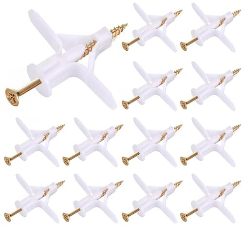 100 Plasterboard Fixings Plaster Board Screws and Wall Plugs Set 50 Anchor 50 Screws Drywall Anchor Heavy Duty Expansion Tube Drywall Plugs Plasterboard Fixings Heavy Duty for TV Wall Brackets (Small)