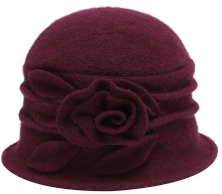 ZLYC Damen Winter Wolle Fischerhüte Blumen 1920s Vintage Bowler Hut(Geblümter Himbeere),Einheitsgröße