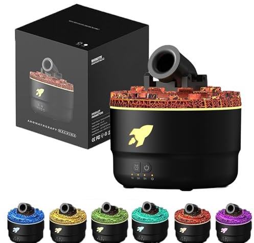 Cannon Blast Aroma Humidifier, Turret Aromatherapy Humidifier, Essential Oil Diffusers, Yellowcane Aroma Silent Humidifie with Colorful Volcano Light, Waterless Auto Shut Off Diffuser (Black)