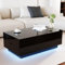 holzart Hochglänzender LED-Couchtisch, LED-Couchtisch mit 2 Schubladen, moderner Couchtisch für Wohnzimmer, schwarzer Couchtisch, 105 cm B x 60 cm T