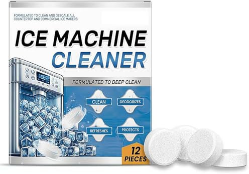 Eismaschinen-Reiniger, Entkalker – 12 Stück Eiswürfelbereiter-Reiniger-Tabletten für Kühlschrank, Arbeitsplatte, Eismaschinen, Großpackung für 6 Monate