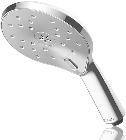 Methven Kaha Satinjet Energy Saving 8l/min Shower Head Chrome Finish - for Any Pressure Systems Low Or High - Water Saving ECO Performance - Silver Rain Shower Handset - KHHSCPUK