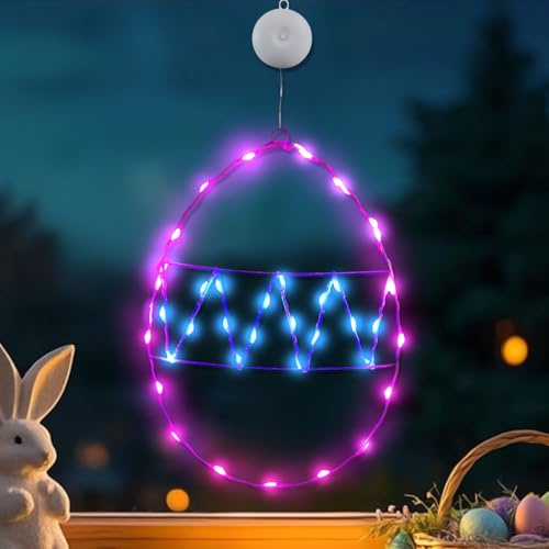 Osterdeko Lichterkette, LED Ostereier Lichterkette mit Timer, Ostern Deko Lichterkette, Osterdeko LED Fenster Licht mit Saugnäpfe, Ostereier Lichterkette Fenster Deko für Draußen & Innen (Blau+Rosa)