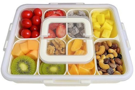 wenrescry Snackbox mit 8 Fächern – Tragbare Snackschale mit Deckel und Griff, Spülmaschinenfester Snackteller, Aufbewahrungsbox für Süßigkeiten, Obst, Kekse, Gemüse und Desserts