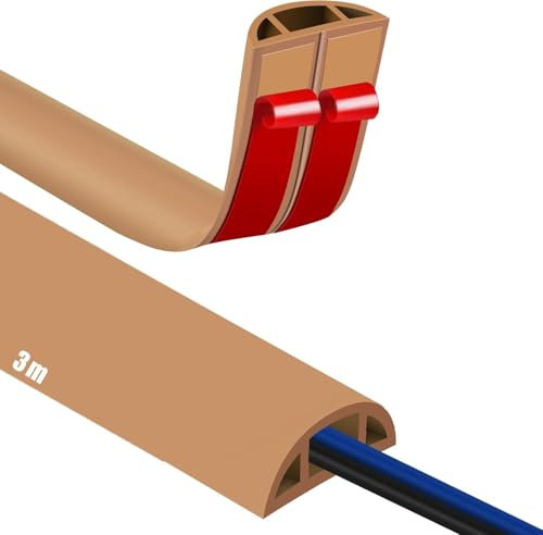 3 Meters Flexible Small Cable Duct, Self Adhesive Tape Cable Duct to Hide Wire, Trunking for Electric Cables, Mini Semi Circular Side Trunking, Flexible Cord Cover for Wires on Wall Floor, Brown