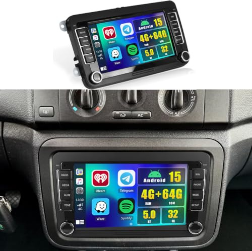 Fuluku 4+64G Android Radio para VW Golf 5 6 Passat Polo Tiguan Touran Caddy Skoda Seat Wireless Carplay&Android Auto, 7'' Touch Screen Radio Coche Bluetooth 5.0/GPS/Cámara de Marcha Atrás/FM/WiFi/SWC