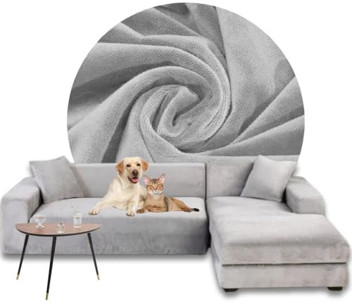 Domidekor Sofa Überzug L-Form – Elastischer Samt Couchbezug, Weich und Wasserdicht – Couch überzug fur 2/3 Sitzer, Sofaüberwurfe mit Anti-Rutsch-Schaumstoffe, Rechts