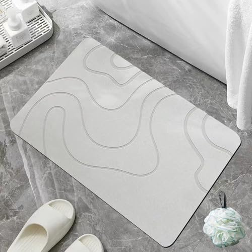 Tapis de bain Matmend, Tapis de bain en pierre Matmend à base de terre de diatomées à séchage rapide, antidérapant, tapis de douche en pierre pour le sol de la salle de bain, séchage rapide, naturel