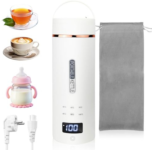 Hervidor Agua Electrico Pequeño 450ML, 6 Temperaturas Hervidor de Agua Eléctrico Portatil de Acero Inoxidable 316, Tetera Electrica Pequeña Apagado Automático para Café, Té, Leche