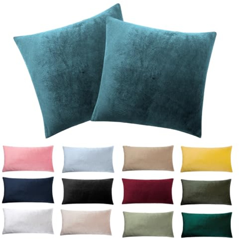 Soifox 2er Set Kissenbezug 40x40cm - Petrol Samt Zierkissenbezüge Weich Flauschig Kuschelig Kissenbezüge Deko Kissen Sofakissen Lendenkissen Wurfkissenbezug Schlafzimmer Kissenhülle