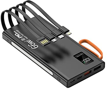 Banco de energía de Carga rápida, Mini Viene con Banco de energía de Cuatro Hilos 20000 MAh Gran Capacidad PD66W Super Fast Power Bank (Color: Negro, Tamaño: 20000mAh)