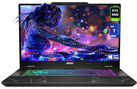 msi Cyborg 17 Gaming Laptop, Intel 7-240H, 96 GB DDR5 RAM, 4 TB PCIe SSD, 17.3 FHD (1920x1080) 144Hz Display, Nvidia G-Force RTX 5060, 4-Zone RGB Keyboard, W11 Pro, Translucent Black