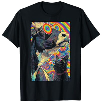 Psychedelic Kuh Katze Regenbogen Brille Trippy Hippie Design T-Shirt